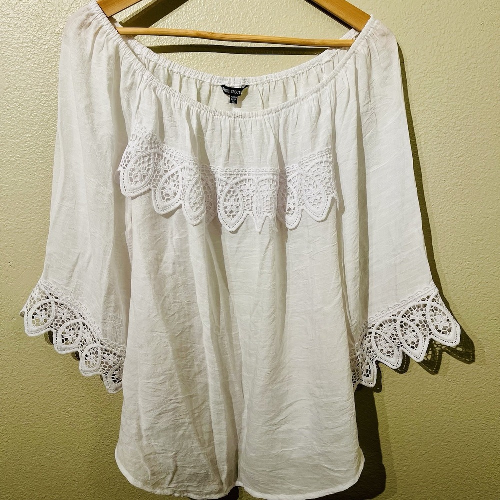 Unique Spectrum White Off Shoulder Top/ Blouse 3/4 Sleeves Lace Plus Sz 1X